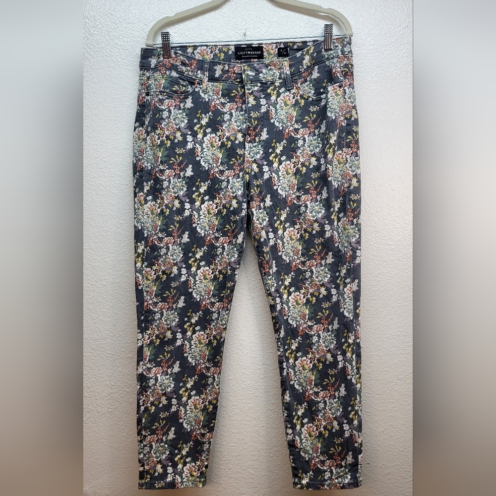 Lucky Brand Floral Ankle Jeans in Charcoal Multi Size 14